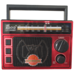 Radio et haut-parleur portable Fepe FP-1968BT rouge avec poignée noire, Bluetooth, MP3 et radio FM/AM/SW pour usage nomade.