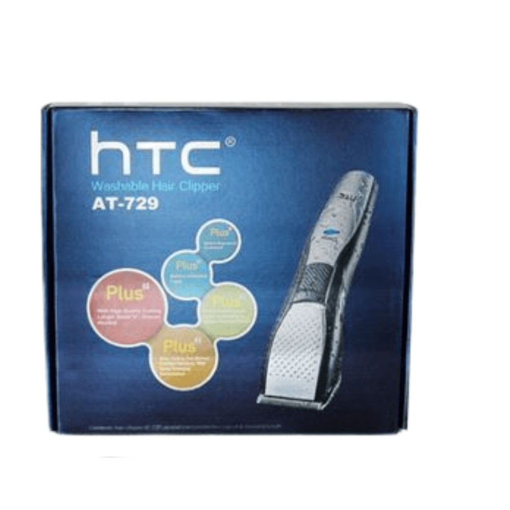 Tondeuse à Cheveux Lavable HTC AT-729 Boîte de la tondeuse à cheveux lavable HTC AT-729 sur fond blanc.