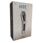 Boîte de la tondeuse à cheveux rechargeable et professionnelle HTC, modèle AT-538, sur fond blanc.