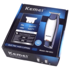 Tondeuse électrique Kemei KM-5021 rechargeable pour cheveux et barbe, avec design ergonomique et lames en acier inoxydable.