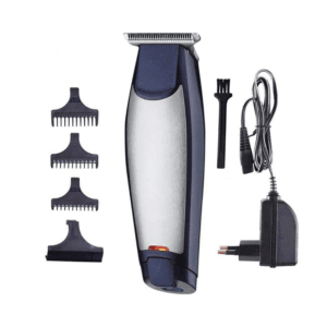 Tondeuse rechargeable sans fil Kemei KM-5021 avec ses accessoires de coupe.