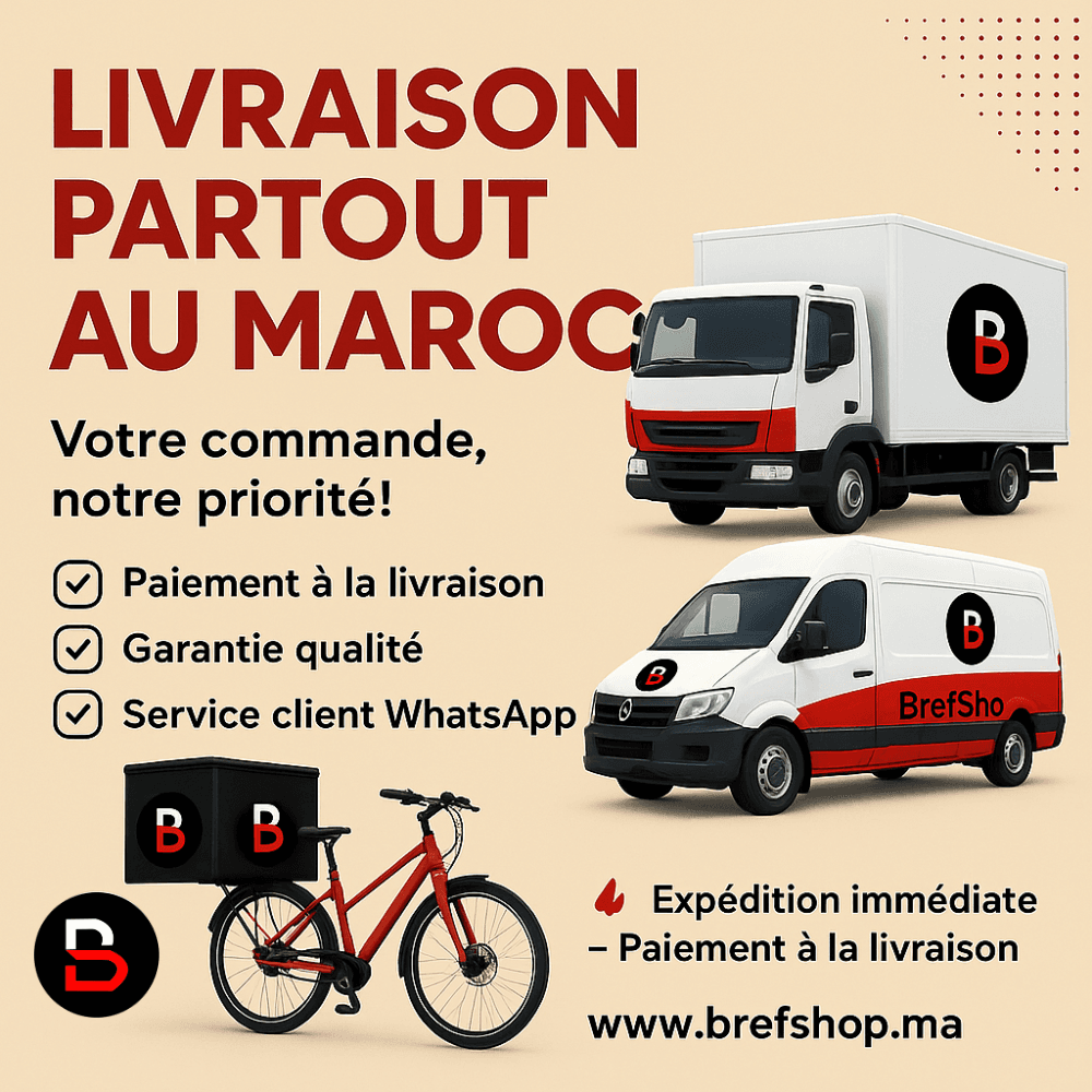 Flotte de livraison BrefShop au Maroc : camion, fourgon et vélo électrique avec paiement à la livraison