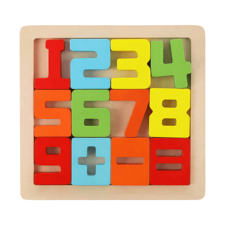 لغز تركيب خشبي بالأرقام والرموز الرياضية لتنمية مهارات الطفل منذ 18 شهراً