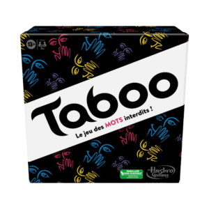Image du jeu de société mots interdits Taboo, avec des amis jouant lors d'une soirée animée.