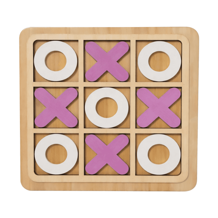 تيك تاك تو خشبي مع لوح وقطع X و O للعب لعبة إكس أو الكلاسيكية ابتداءً من 3 سنوات