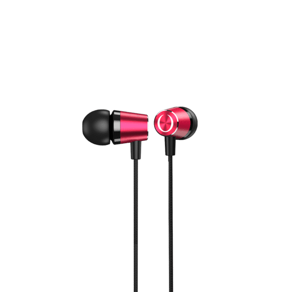 écouteurs intra-auriculaires filaires jack 3.5mm couleur rouge et noir pour smartphone