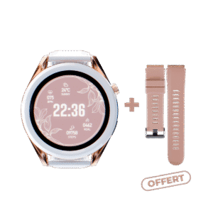 Montre connectée Oryx Diva au poignet d'une femme pour un suivi d'activité sportive.