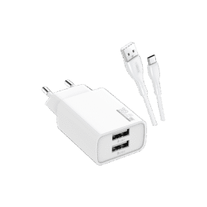 Chargeur mural double USB ORYX NPC-215 branché pour recharger rapidement deux smartphones au Maroc