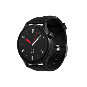 Smartwatch ORYX Gleam4 vue de face, écran AMOLED allumé affichant un cadran coloré, avec bracelet en silicone.