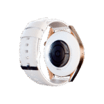 Détail du bracelet en cuir et silicone de la montre intelligente Oryx Diva avec chargeur sans fil.