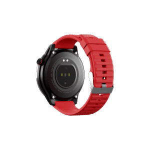 Vue détaillée de la smartwatch RS10 ORYX en couleur Scarlet Red, soulignant son design élégant et sa fabrication robuste en acier inoxydable.
