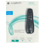 Contrôleur de diaporama Logitech R400 avec ses boutons intuitifs pour des présentations PowerPoint fluides.
