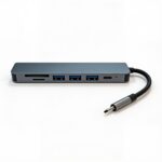 adaptateur usb c hdmi 7 en 1 avec port HDMI HDTV 4K, port LAN 100M et 7 fonctions en 1, pour connecter un ordinateur, téléphone ou tablette USB-C à un écran, disponible sur BrefShop.ma
