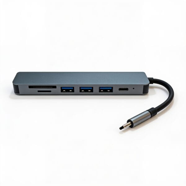 adaptateur usb c hdmi 7 en 1 avec port HDMI HDTV 4K, port LAN 100M et 7 fonctions en 1, pour connecter un ordinateur, téléphone ou tablette USB-C à un écran, disponible sur BrefShop.ma