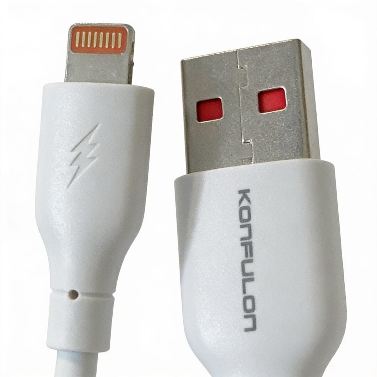 câble lightning konfulon connecteur USB-A avec contacts rouges et intensité 3.0A pour la charge des appareils Apple, disponible sur BrefShop.ma
