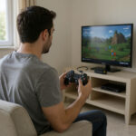 console retro game stick Sortie 4K Ultra HD avec deux manettes sans fil 2.4G et récepteur USB sans fil, branchée sur un téléviseur via HDMI, disponible sur BrefShop.ma