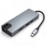 hub usb type c 8 en 1 aluminium interface Type-C standard HDMI 4K LAN gigabit et ports USB 3.0, pour affichage HDMI/VGA et réseau filaire, disponible sur BrefShop.ma