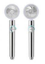 pommeau de douche avec ventilateur tête de douche équipée d'une hélice rotative visible sous un capot transparent, pour douche domestique, disponible sur BrefShop.ma