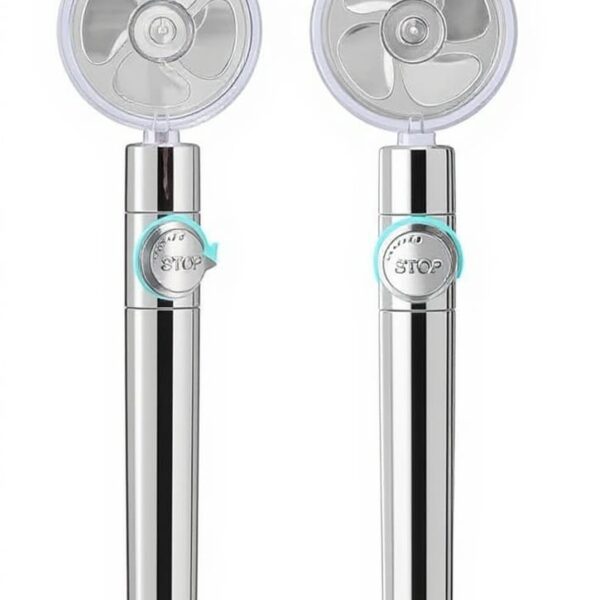 pommeau de douche avec ventilateur tête de douche équipée d'une hélice rotative visible sous un capot transparent, pour douche domestique, disponible sur BrefShop.ma