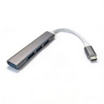 répartiteur usb c 4 ports avec connecteur USB-C mâle et 4 ports USB-A femelles compatible USB 3.0 pour connecter plusieurs périphériques simultanément, disponible sur BrefShop.ma