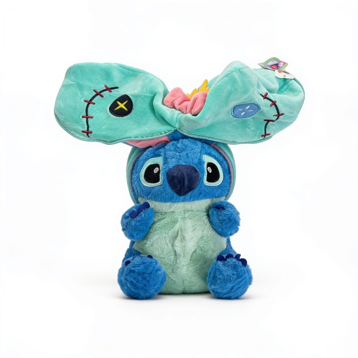 peluche bleue alien enfant avec capuche avec oreilles intégrées et coutures décoratives, jouet, disponible sur BrefShop.ma