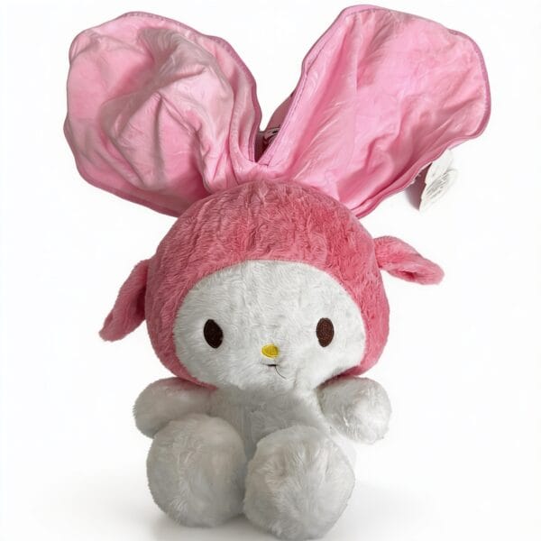 peluche lapin rose tête de lapin avec capuche rose texturée et grandes oreilles en tissu froissé, doudou décoratif pour enfant, disponible sur BrefShop.ma