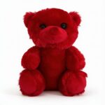 peluche ours rouge toute douce aux yeux noirs brillants et nez brodé, pour décoration ou cadeau, disponible sur BrefShop.ma