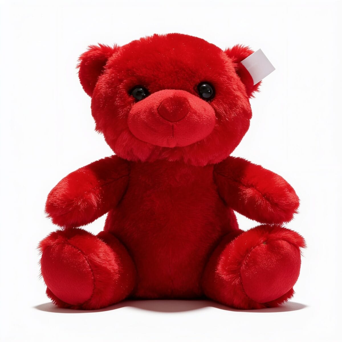peluche ours rouge toute douce aux yeux noirs brillants et nez brodé, vue toutes couleurs pour décoration ou cadeau, disponible sur BrefShop.ma