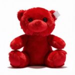 peluche ours rouge toute douce aux yeux noirs brillants et nez brodé, vue toutes couleurs pour décoration ou cadeau, disponible sur BrefShop.ma