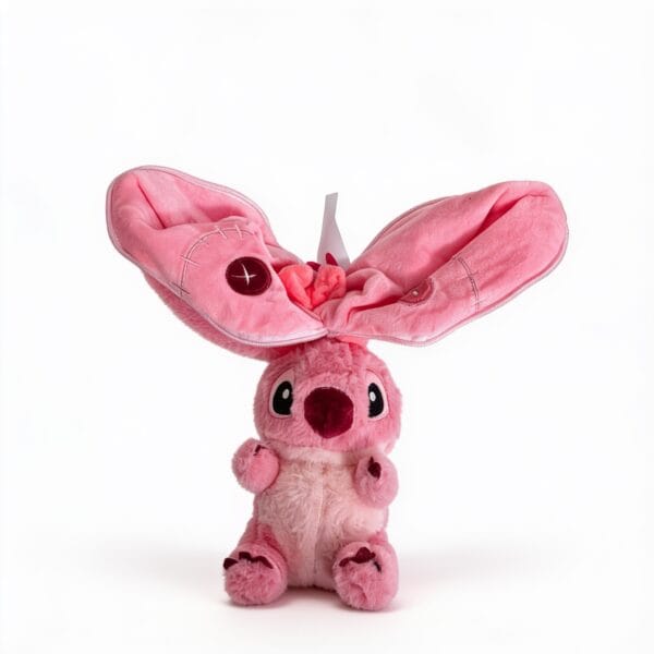 peluche rose oreilles longues douce à câliner avec yeux brodés, compagnon de jeu et de sommeil pour enfant, disponible sur BrefShop.ma