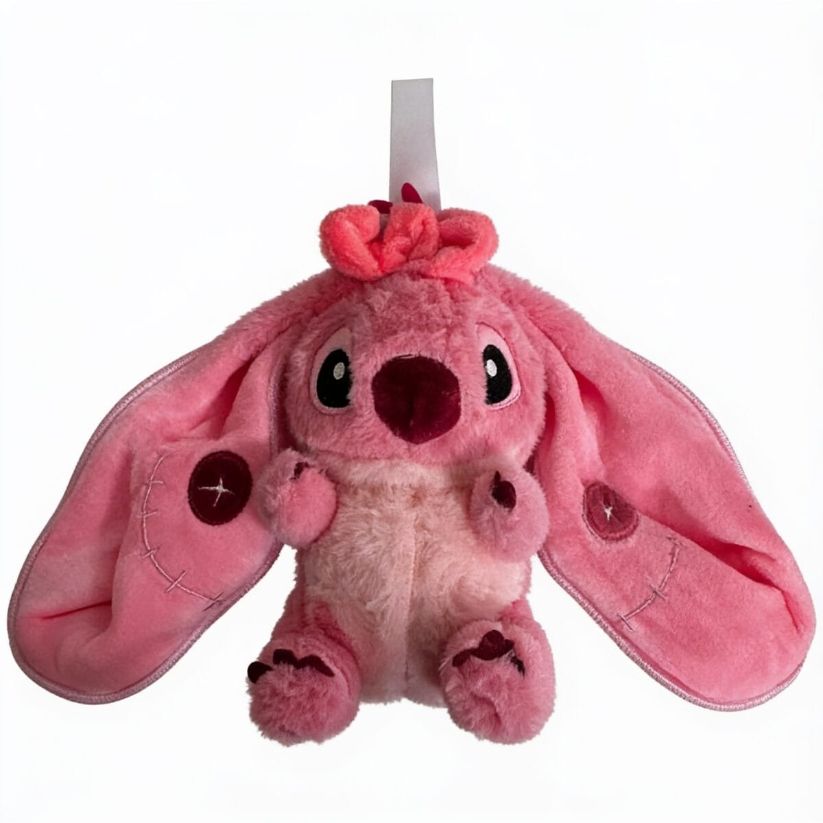 peluche rose oreilles longues douce à câliner avec yeux brodés, compagnon de jeu et de sommeil pour enfant, disponible sur BrefShop.ma