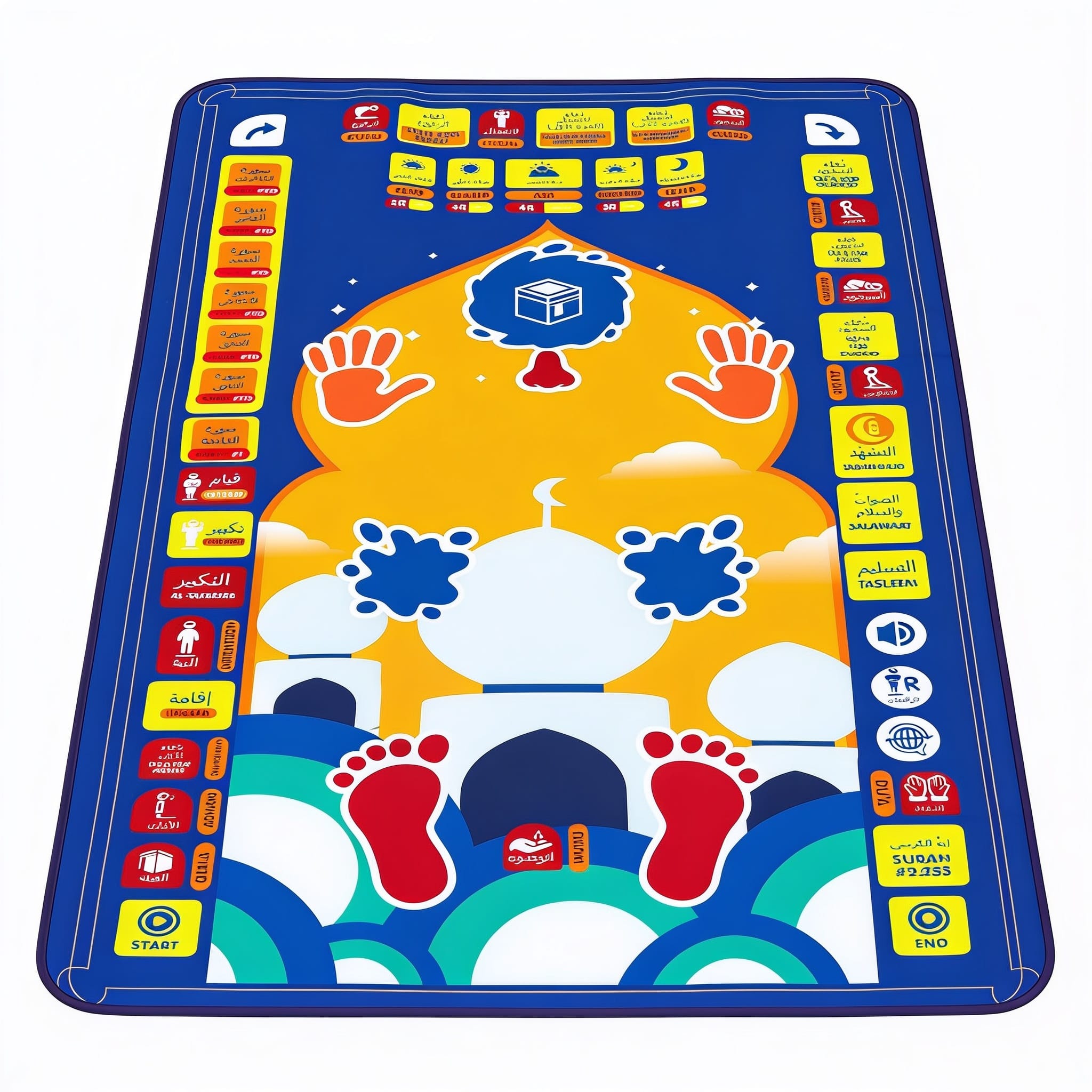Tapis prière bébé éducatif interactif Tapis prière bébé éducatif interactif pour enfant, vue de face sur fond blanc